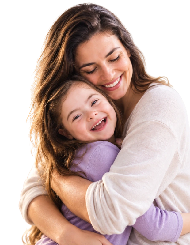 Mãe e filha em momento de conexão e cuidado